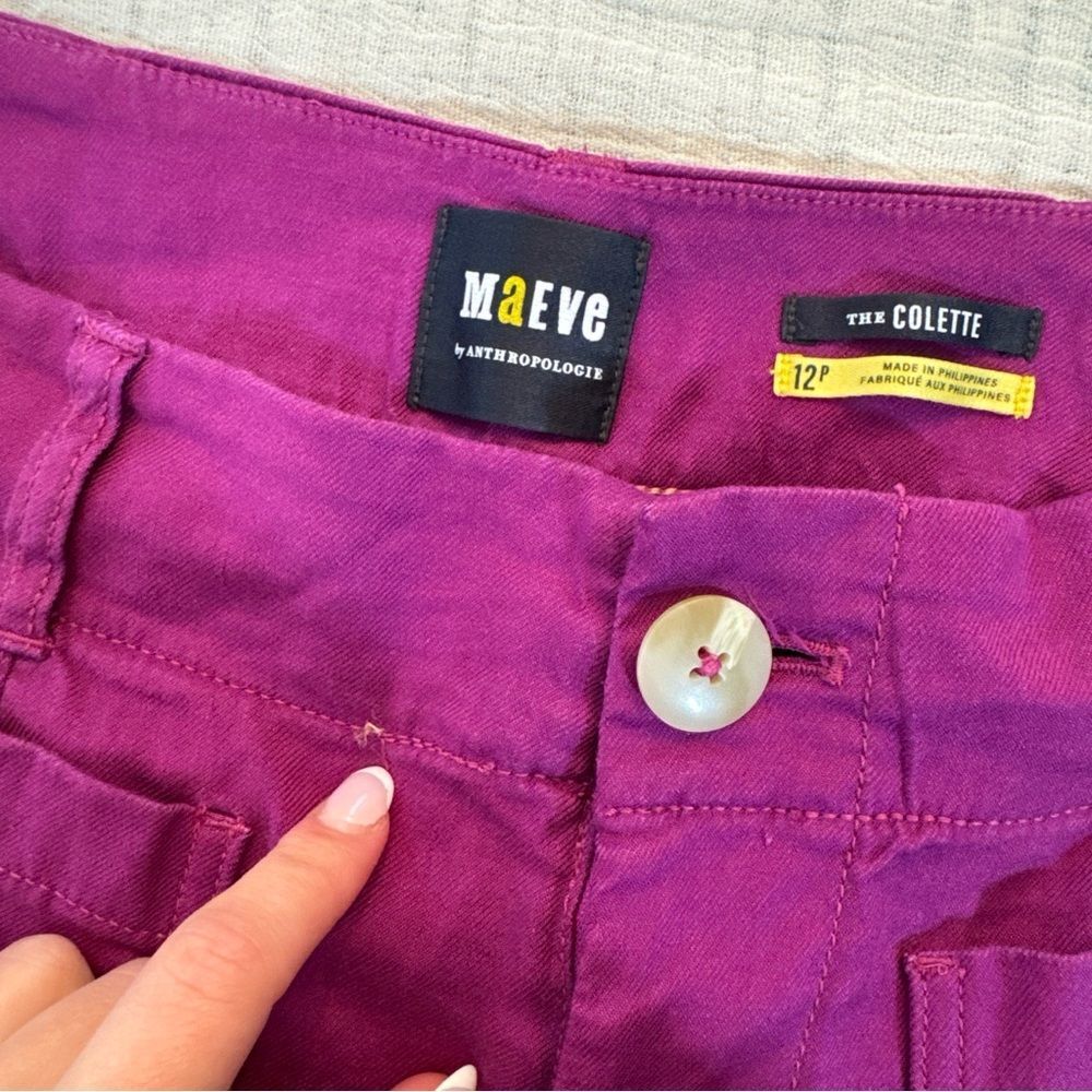 Maeve Anthropologie Purple The Colette Cropped Linen Wide Leg Pants Size 12P - Picture 6 of 13